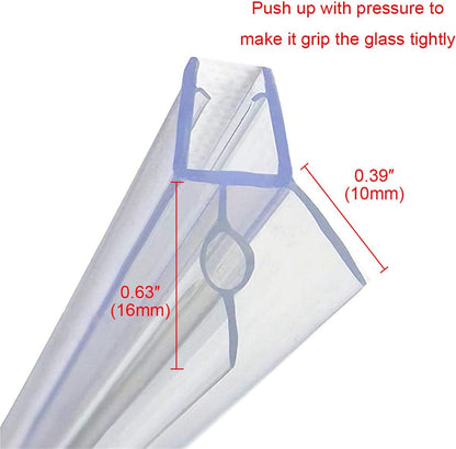 Frameless Shower Door Bottom Seal with Drip Rail for 3/8"(10mm) Glass, Length 27.5"/0.7m, Glass Door Sweep Stop Shower Leaking Clear