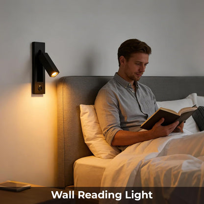 Wall Mounted Reading Light with USB, LED Bedside Reading Light with Switch, Adjustable Recessed Headboard Reading Lights Wall Sconce for Reading, Hardwired Reading Spotlight for Bedroom (Black)