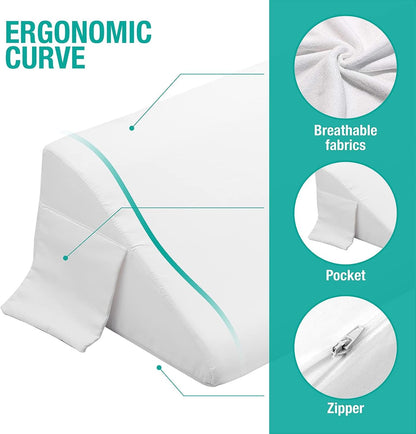 Vekkia Full Bed Wedge Pillow Gap Filler,Mattress Wedge Fill Bed Gap (0-6") | Wedge Pillow headboard for Gap Between Headboard&Mattress, Removable Cover (White 54"x10"x6")
