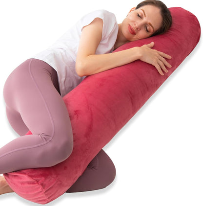 1 MIDDLE ONE Body Pillow for Adults, Bolster Pillow with Removable Velvet Cover, Long Round Cervical Roll Pillow, 35 x 7.87 Inches, Blue