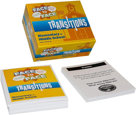 Face to Face Transitions - Elementary to Middle School Conversation Game, Conversation Starters for Students, Parents, and Teachers, 96 Scenario Cards, Ages 10+