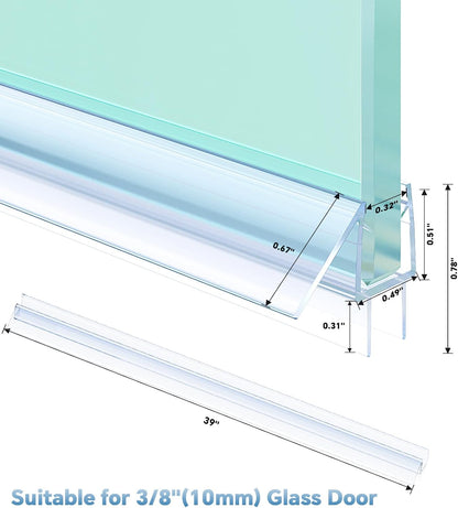 Shower Door Bottom Seal Strip, 2PCS Seal Strip, Ultra Clear PVC, 36" Length, Fits 6mm Thick Glass, Prevents Leaks, Easy Installation, No Adhesive Required (Ultra Clear, 36in for 1/4"(6mm) Door)