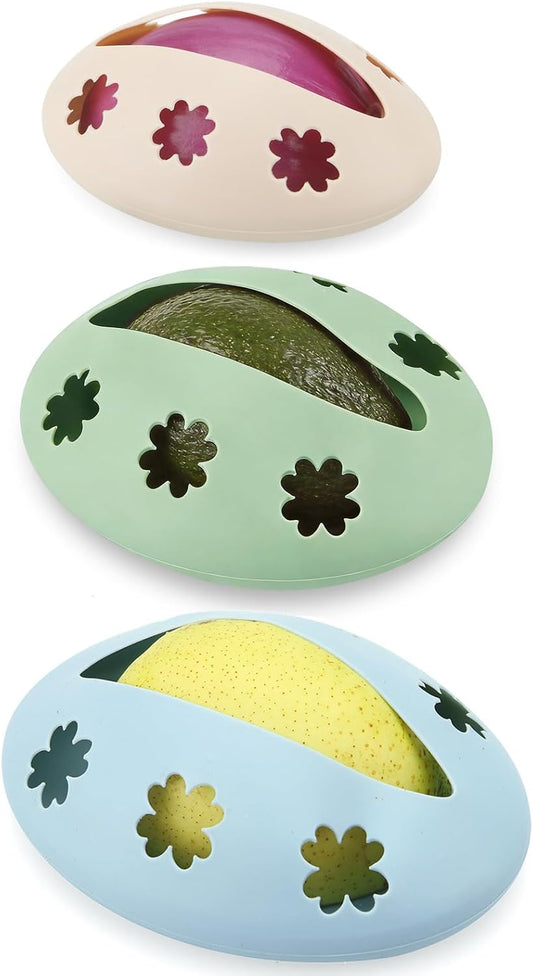 Emptycolor 3 Pack Reusable Silicone Fruit Covers – Avocado Saver, Lemon Keeper & Onion Storage Cover for Fridge | BPA-Free Silicone Food Covers Produce Saver for Fruit Storage
