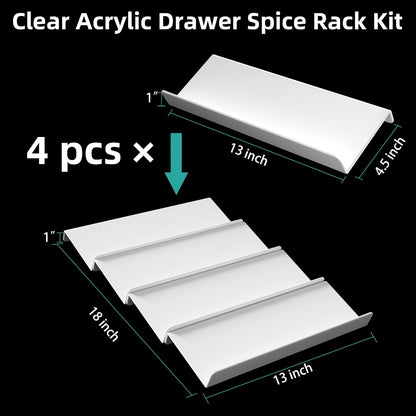 MIUKAA Clear Acrylic Spice Drawer Organizer, 4 Tier Seasoning Jars Drawers Insert, Kitchen Spice Rack Tray for Drawer/Countertop (Jars not included)