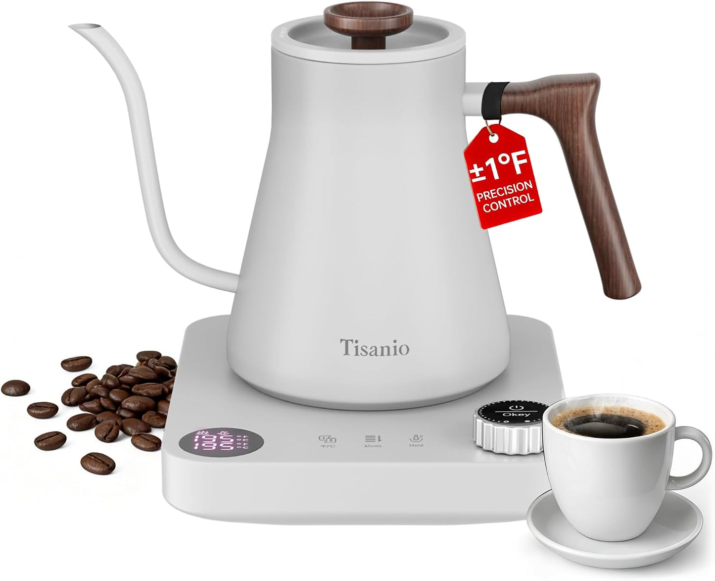 Gooseneck Electric Kettle with Temperature Control, 0.9L, Black | ±1°F Precision Pour Over Kettle, LCD Dual Display, Smart Two-Stage Heating, 2H Keep Warm, 304 Stainless Steel Interior