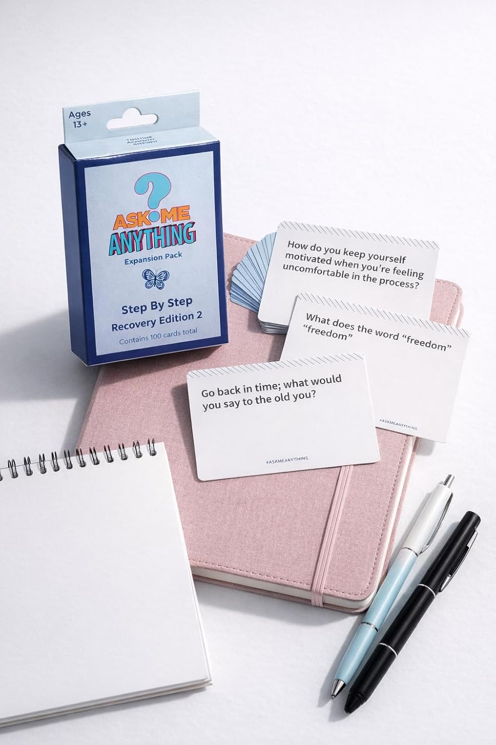 ASKMEANYTHING Recovery Pack Card Game - 100 Cards for Self-Improvement, Coping Skills, and Group Therapy