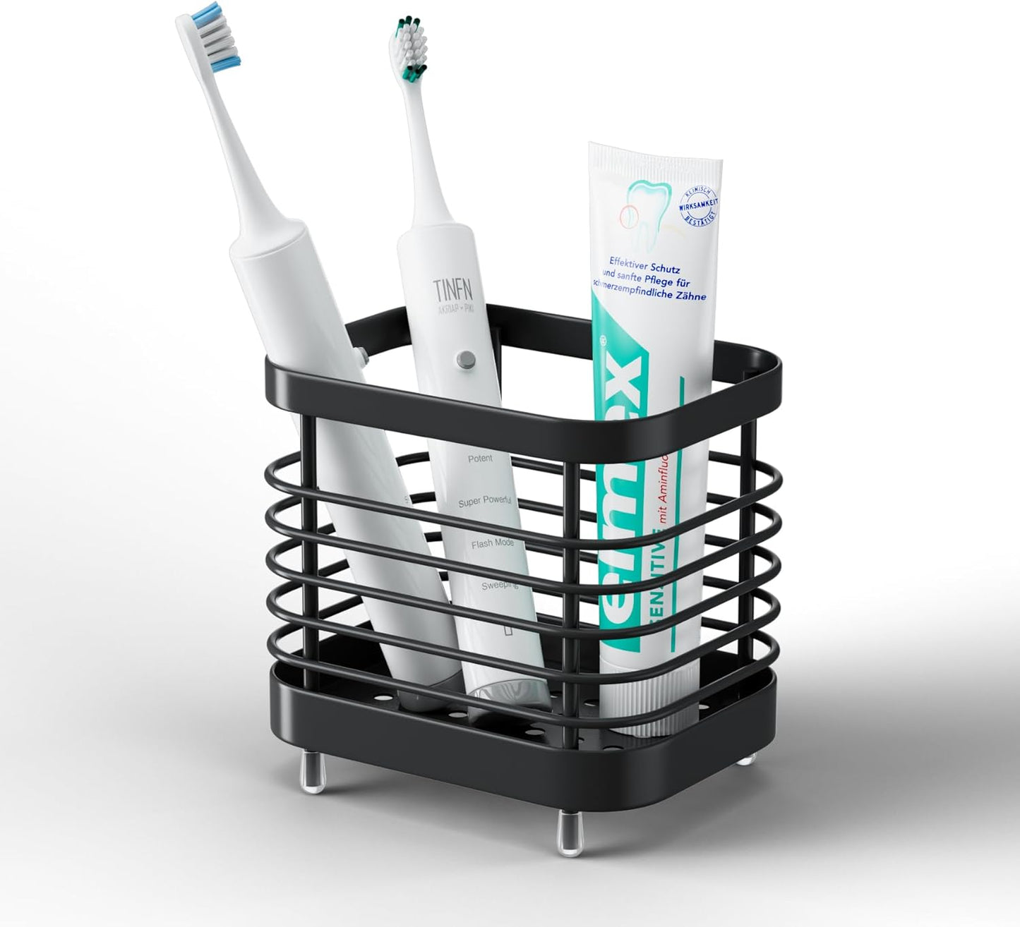 Stainless Steel Electric Toothbrush Holder for Bathroom with Drainage | Anti-Slip Countertop Tooth Brush Holder Caddy Stand, Toothbrush and Toothpaste Organizer, Black Bathroom Accessories Decor