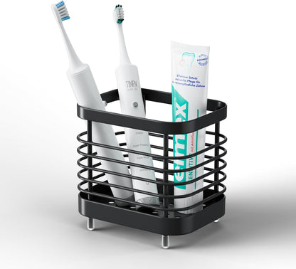 Stainless Steel Electric Toothbrush Holder for Bathroom with Drainage | Anti-Slip Countertop Tooth Brush Holder Caddy Stand, Toothbrush and Toothpaste Organizer, Black Bathroom Accessories Decor