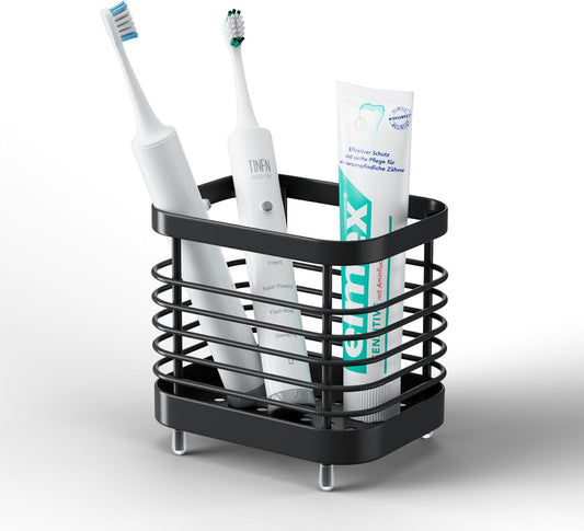 Stainless Steel Electric Toothbrush Holder for Bathroom with Drainage | Anti-Slip Countertop Tooth Brush Holder Caddy Stand, Toothbrush and Toothpaste Organizer, Black Bathroom Accessories Decor