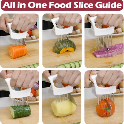 Onion Holder Slicer with Stainless Steel Blades, Vegetable Chopper for Tomato, Potato, Avocado, Lemon, Food Cutting Assistant Tool