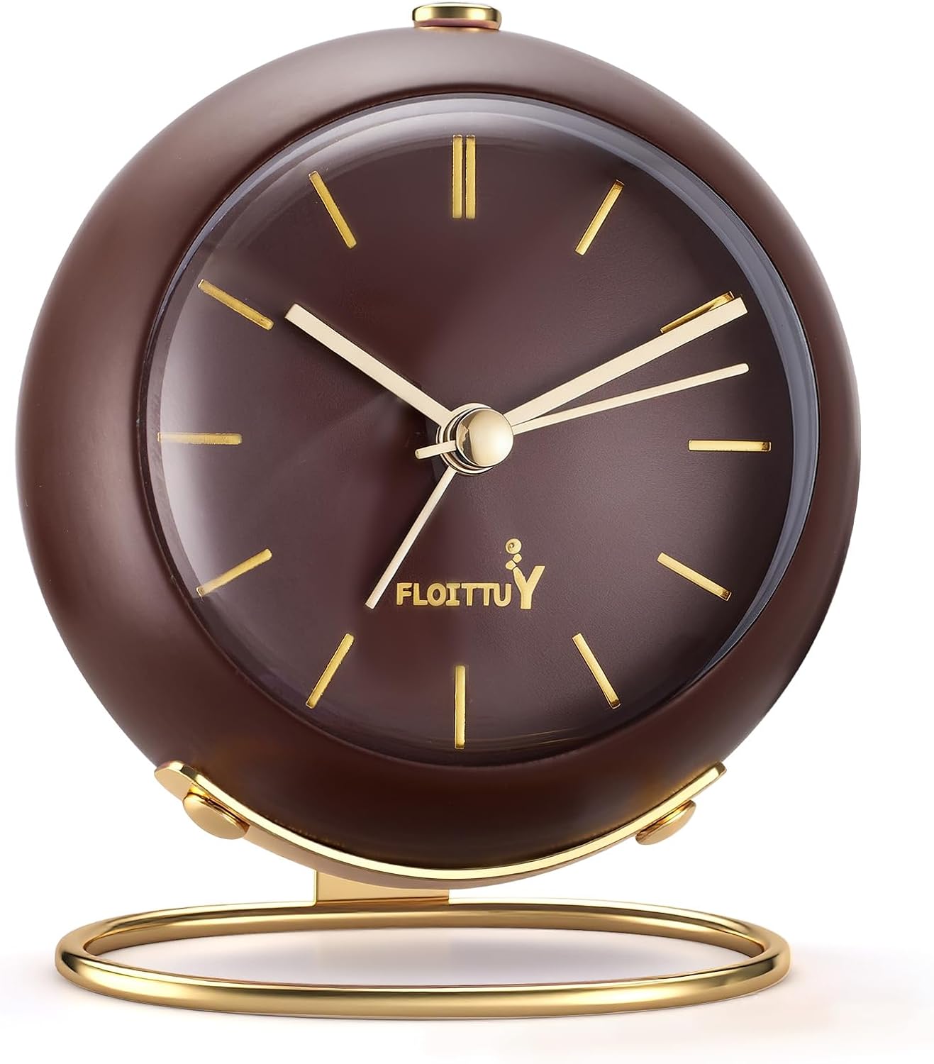 FLOITTUY Silent Table Analog Alarm Clock No Ticking, Lighted on Demand and Battery Operated, Beep Sounds, Small Desk Clock(Cocoa Brown)