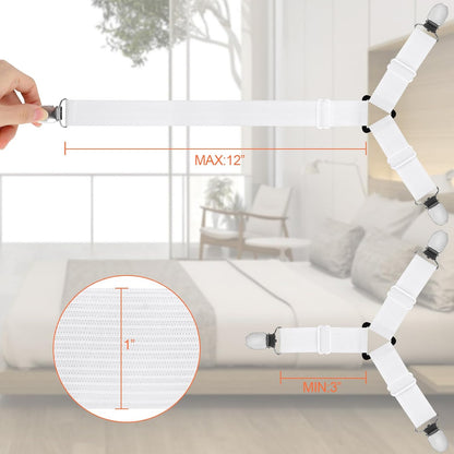 vivinin 8 Pcs Sheet Straps with Metal Clips, Triangle Bed Sheet Straps Adjustable, Fitted Sheet Straps Non Slip, Bed Sheet Clips for Bed Sheets,Sofa Cushion, Tablecloths