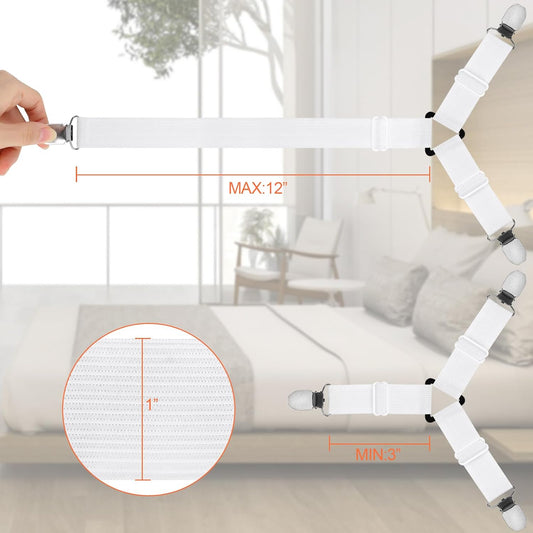 vivinin 8 Pcs Sheet Straps with Metal Clips, Triangle Bed Sheet Straps Adjustable, Fitted Sheet Straps Non Slip, Bed Sheet Clips for Bed Sheets,Sofa Cushion, Tablecloths