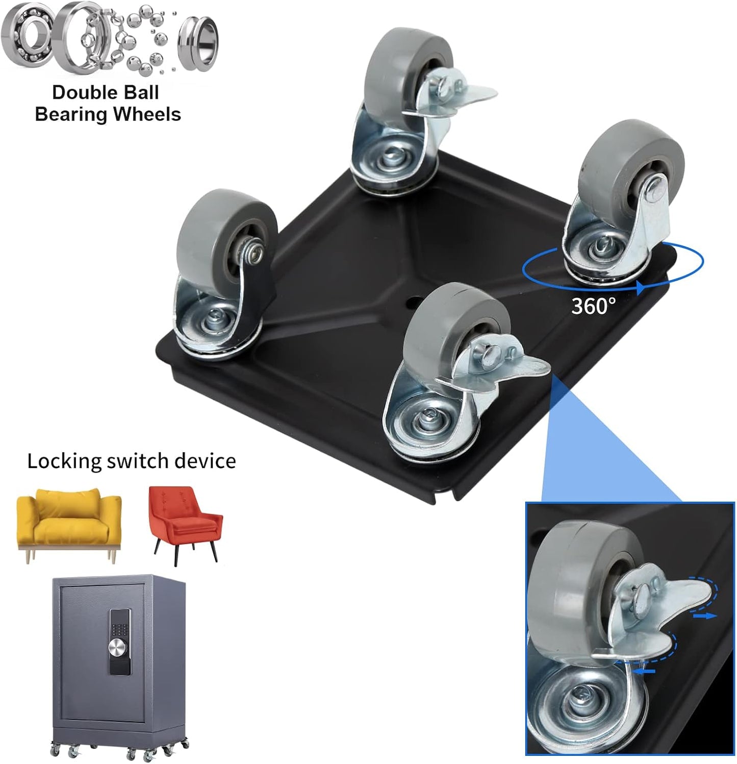 Furniture Moving Dolly 3 Wheels Heavy Duty Furniture Movers Easy Furniture Lifter Mover Tool Set 4 Pack for Heavy Object, 1200 LBs Load Capacity