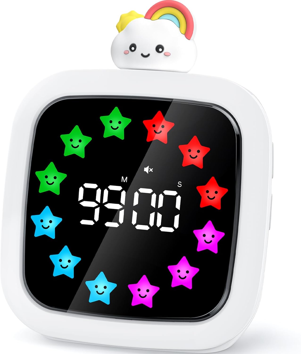 Yunbaoit Digital Visual Timer for Kids, 99-Minute Countdown, Rechargeable | 19 Music Alarm, Pause Function, 9 Optional DIY Color Planet Display, Robot Doll, for Study, Homeschool, Kitchen