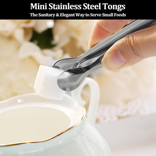 Mini Sugar Tongs Stainless Steel Mini Serving Tongs Appetizer Tongs for Candy Buffet, Tea Party, Wedding Ice Tongs for Small Foods, Ice Cubes, Canapés