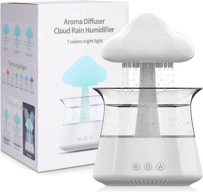 cjc Cloud Rain Humidifier for bedroom with Soothing Rain Sounds Sleep Aid, Waterfall Night Light, Mushroom Design Air Moisturizer，Room Decor Aesthetic for living room (White)