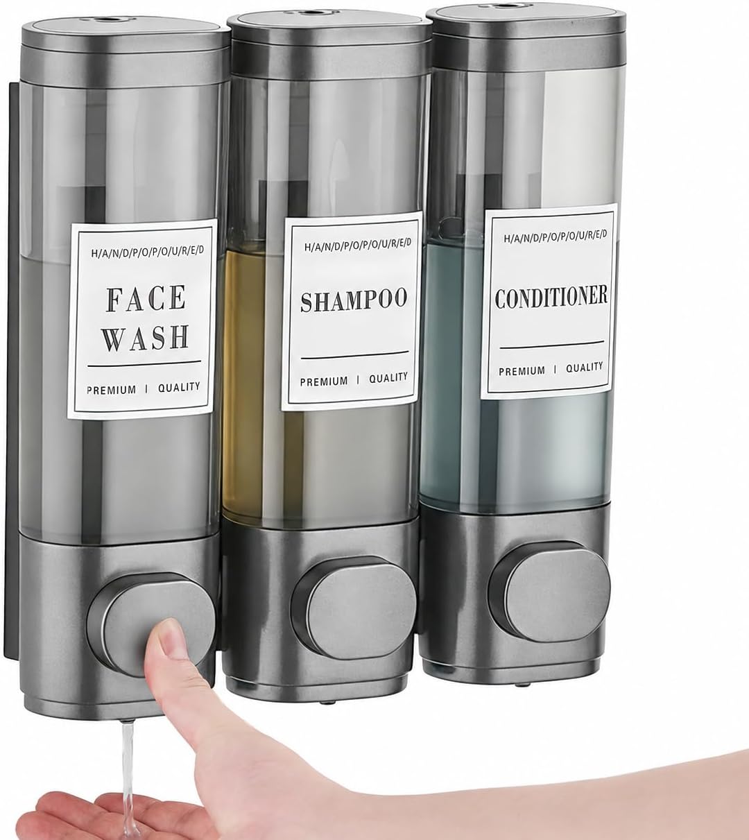 Wall Mounted Shower Soap Dispenser 3 Chamber,No Drill Shower Dispenser | Shampoo and Conditioner Dispenser for Bathroom Hotel Large Capacity, each 300ml with two waterproof labels,Gold