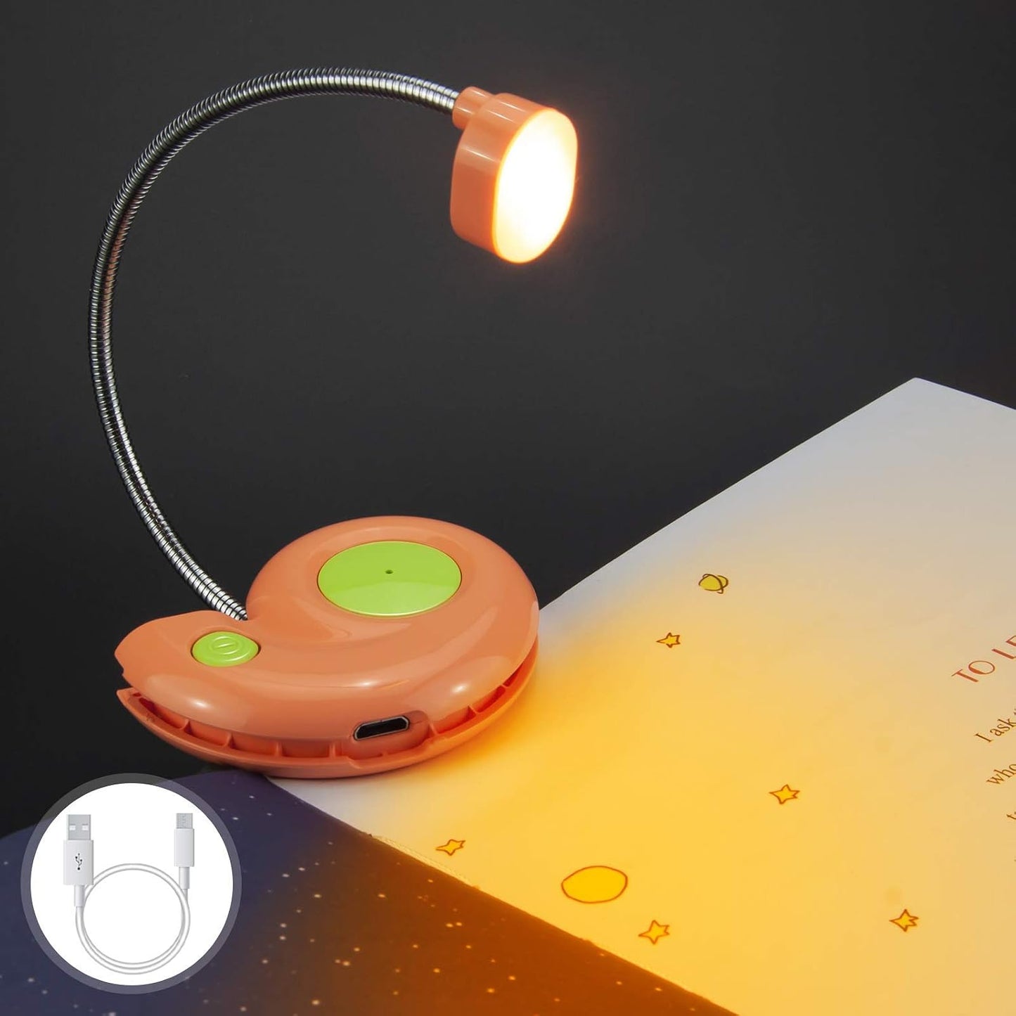 Kids Rechargeable Book Light, Clip on Reading Light for Kid, Kids Reading Lights, Amber Book Light for Reading in Bed, 2 Lighting Modes, Blue Light Blocking, Bookmark Light for Bookworms-Green