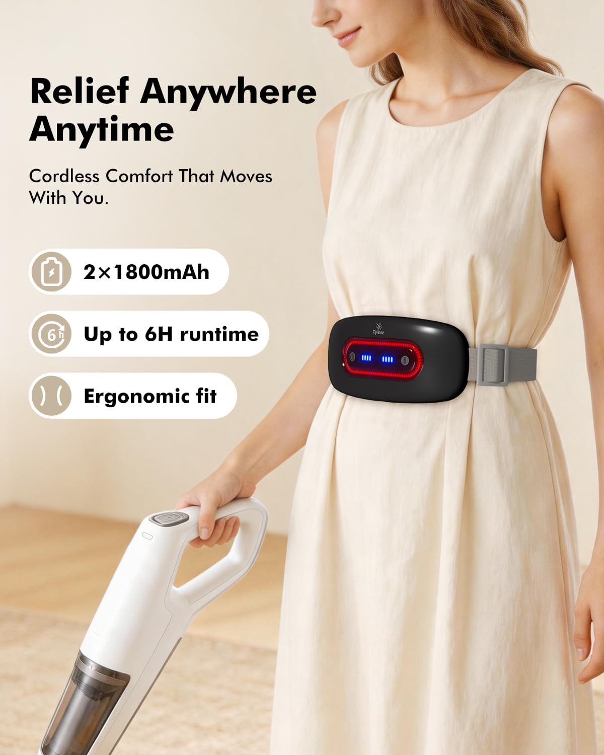 Portable Cordless Menstrual Heating Pad with 4 Heat Levels and 4 Massage Modes,Electric, Fast Large Heating Belly Wrap Belt (Black)
