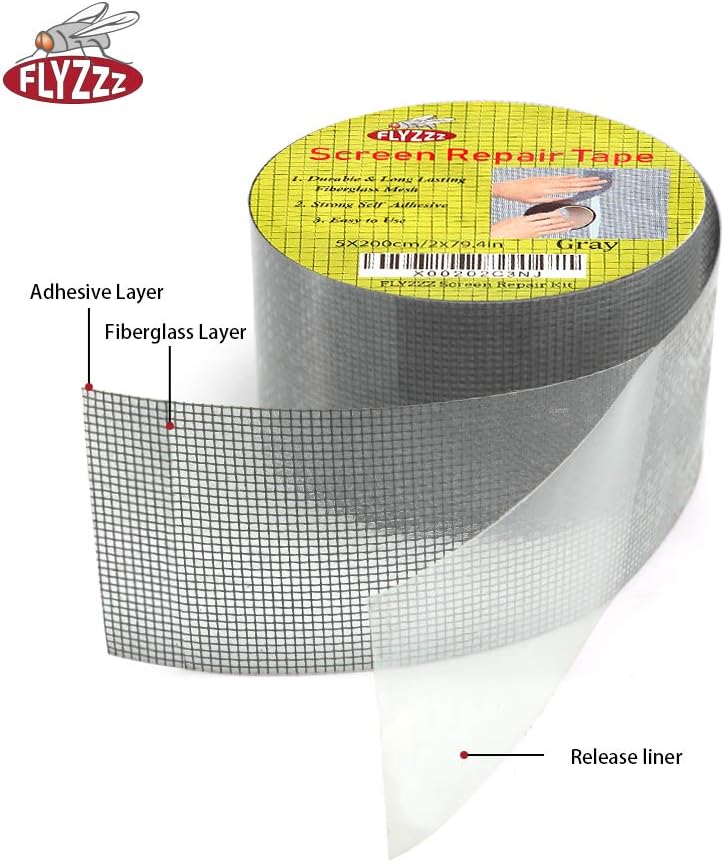 FLYZZZ Window Screen Repair Kit Tape, 79.4 in Waterproof Screen Repair Tape, 3-Layer Strong Adhesive Window Screen Doors Repair Patch Tape Suitable for Covering Holes&Tears Instantly