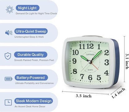 Lamisola Analog Travel Alarm Clock for Bedroom, Small Desk Clock Black