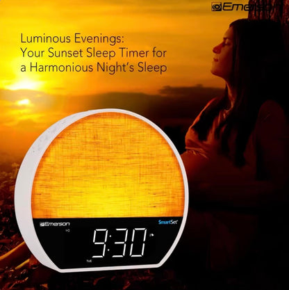 Emerson Sunrise SmartSet Dual Alarm Clock with Nature Sounds and White Noise, Dimmable 8-Color LED Display, Bluetooth Speaker, 4 Soothing Sounds, 2 Alarm Sounds, LED Clock Display, FM Radio
