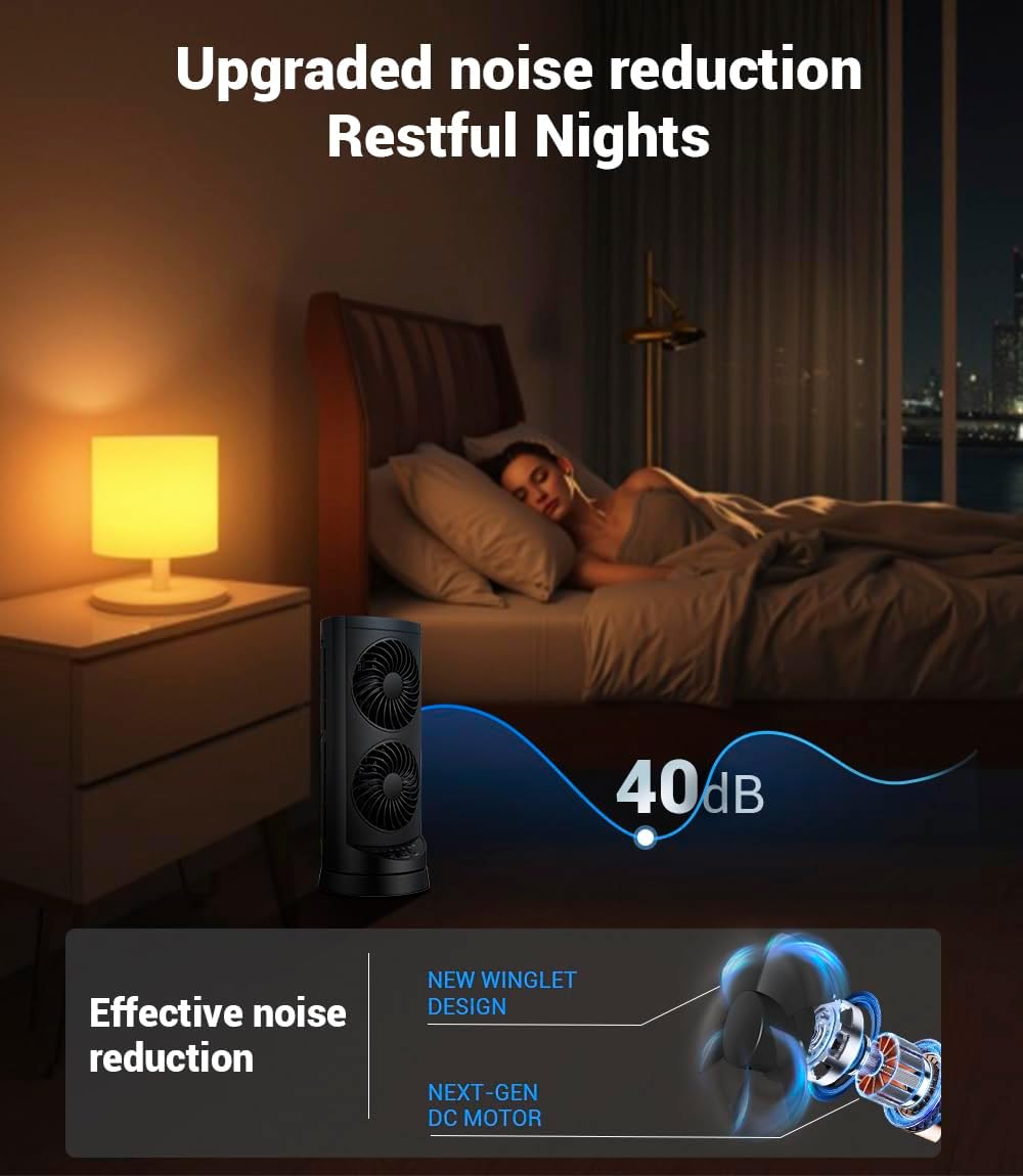KopBeau Tower Fan for Bedroom, Portable Desk Table Fan with Remote,4 Speeds,12H Timer,60° & 110° Oscillating Electric Fans that Blow Cold Air,Fast Cooling Fan for Home Office Dorm