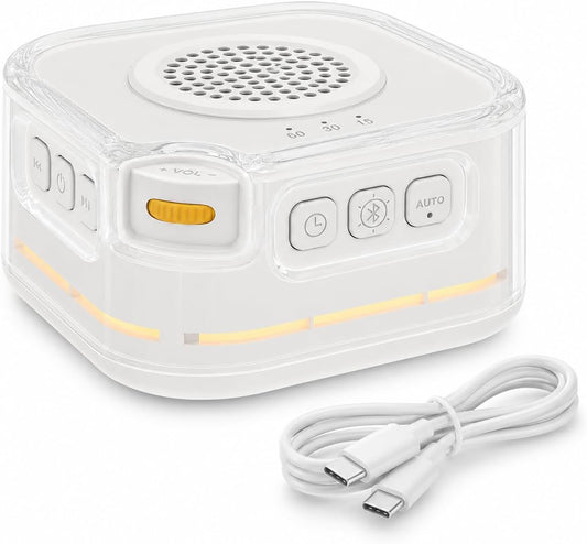 White Noise Machine for Baby Sleep, Bluetooth Speaker for Nursery Travel | 28 soothing sounds, auto cry detection, 3-level night light, Bluetooth speaker and 15/30/60-min timer for home or travel