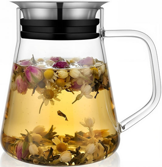 Aquach 51oz Glass Teapot with Filter Lid, Stovetop Safe Tea Pot | Dishwasher Safe, Borosilicate Glass, Integrated Filter Lid, 51oz Sharing Capacity, Stable Wide Base, Pure Plastic-free Taste
