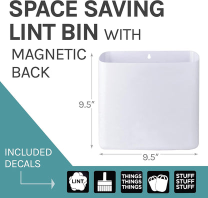 JS Jackson Supplies Small White Lint Bin with Magnetic Back, Slim Profile Trash Bin for Laundry Room and Kitchen, Wall Mountable