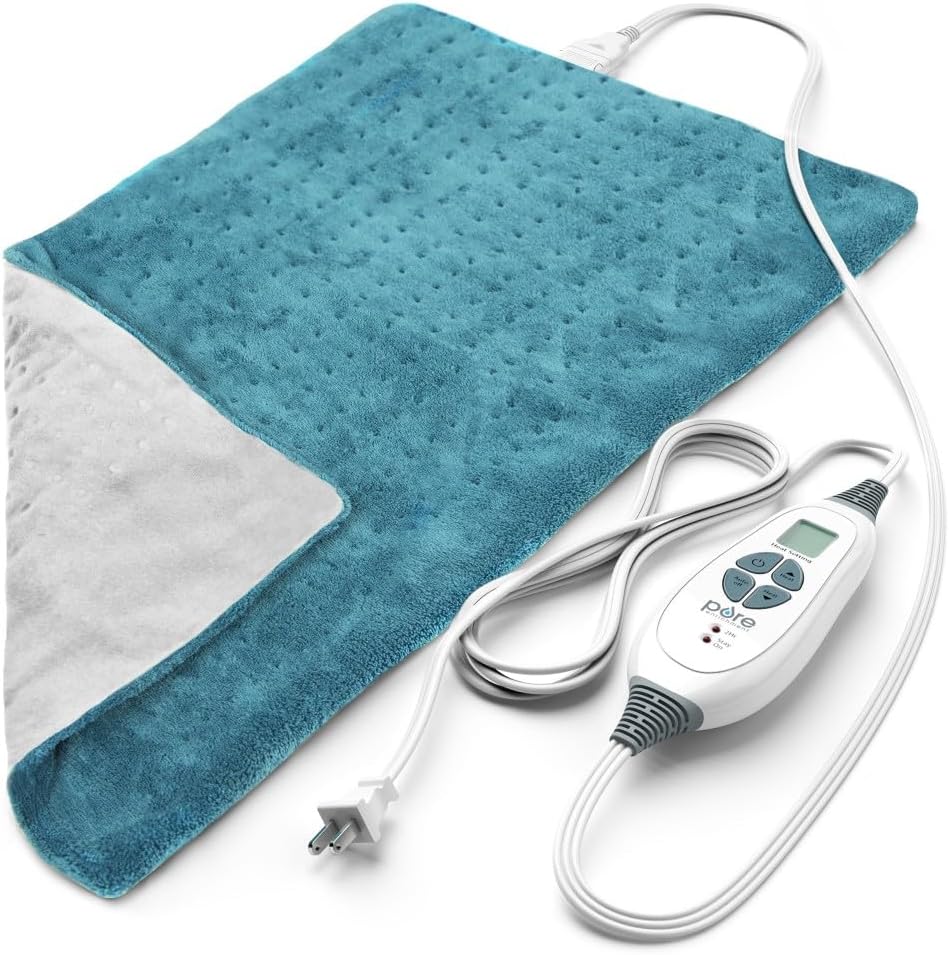 Pure Enrichment PureRelief XL Heating Pad - 12" x 24" Electric Heating Pad for Back Pain & Cramps, 6 Heat Settings, FSA/HSA Eligible, Soft Machine Wash Fabric, Auto-Off & Moist Heat (Zen Green)