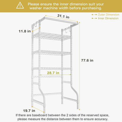 U11 Over Washer and Dryer Shelves, 3 Tiers Laundry Room Storage and Organizer Standing Shelf, Metal Freestanding Clothes Drying Rack, 33.9" W x 19.7" D x 77.6" H, Black