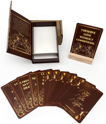 The Ritualist Method Card Deck, 52 Soft Touch Daily Affirmation Cards with an Engraved Wooden Stand in a Giftable Rigid Magnet Closure Box for Calm, Confidence, Mindfullness and Self Care