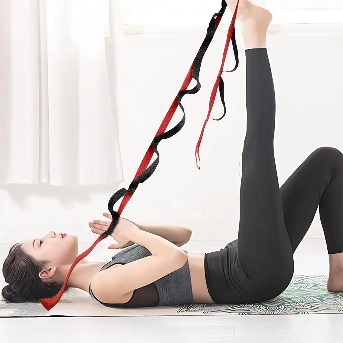 10 Loop Yoga Stretching Strap for Physical Therapy - Non-Elastic Exercise Band for Pilates, Yoga, Stretching for Women & Men