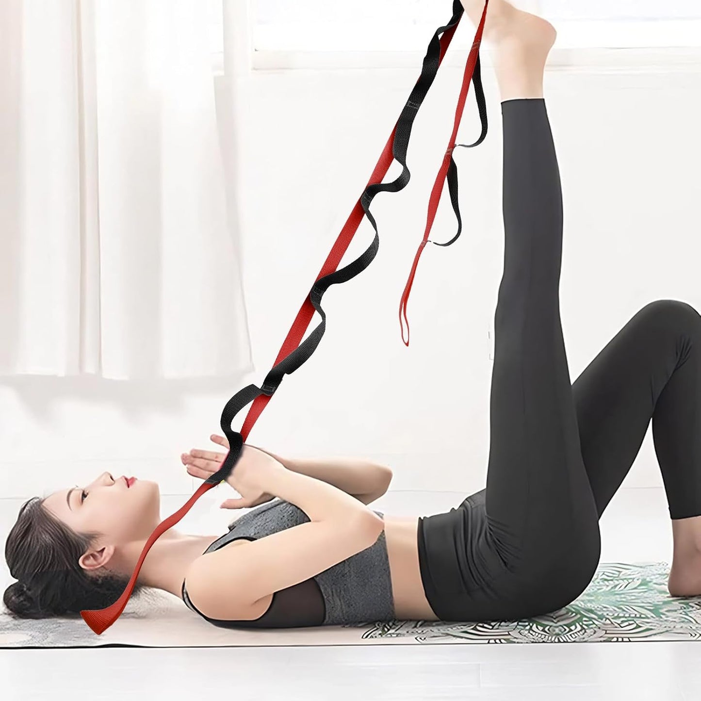 10 Loop Yoga Stretching Strap for Physical Therapy - Non-Elastic Exercise Band for Pilates, Yoga, Stretching for Women & Men