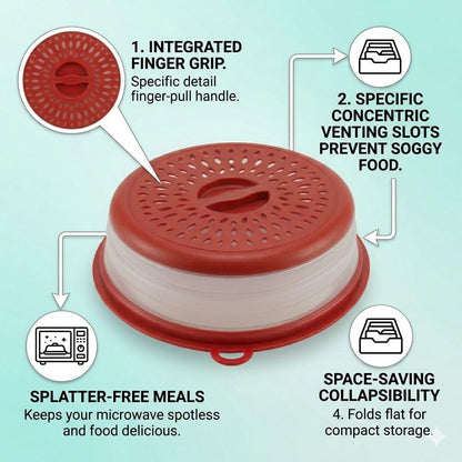 Microwave Splatter Cover for Food – Collapsible, Heat Resistant Vented Lid with Easy-Grip Handle, PP+TPR Plastic, Dishwasher Safe Kitchen Gadget, Green
