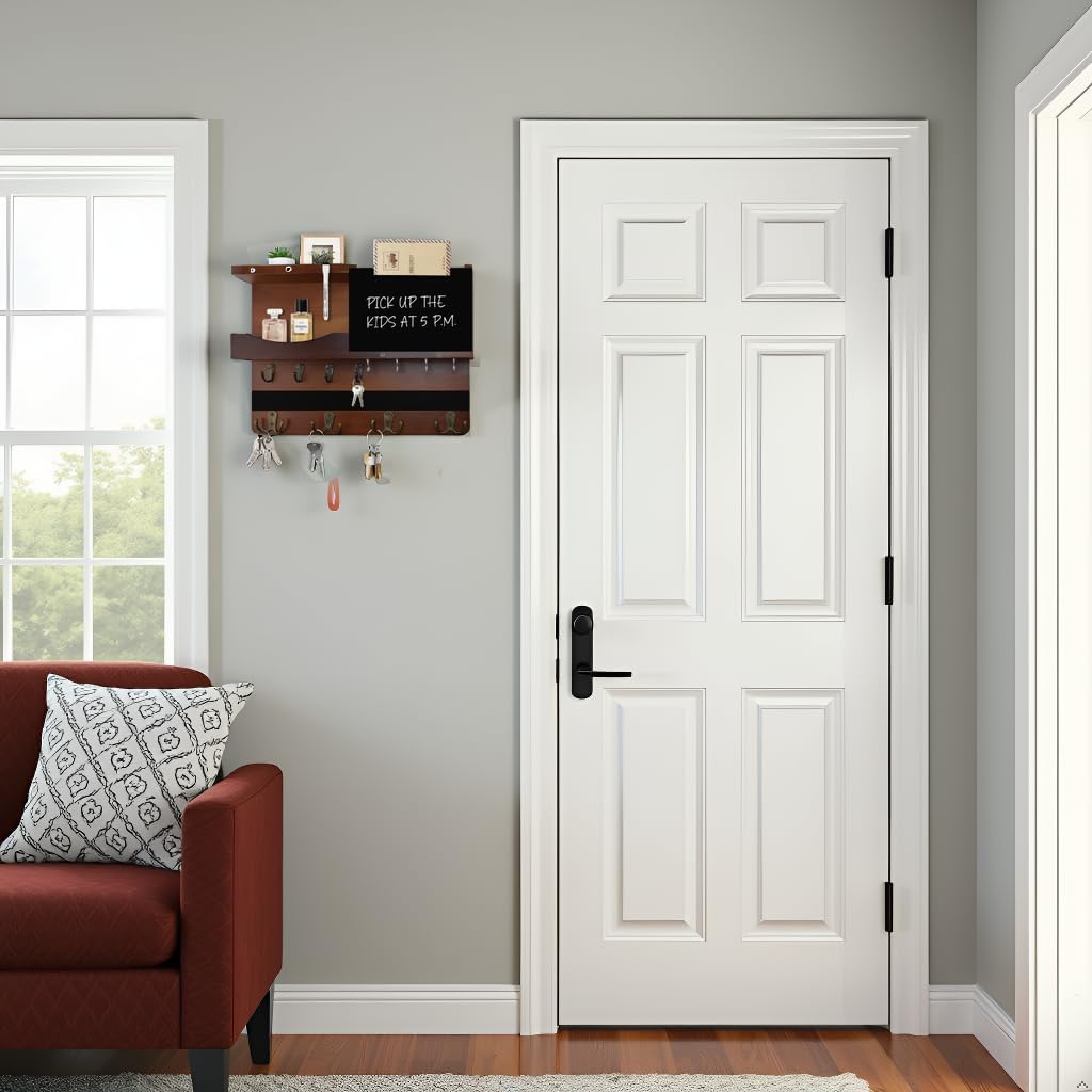 Key Holder for Wall Mount with Shelf and Mail Organizer, Key and Mail Holder with 16 Hooks, Farmhouse Entryway Organizer, Home Decor Rack (Pine Wood, White Washed)