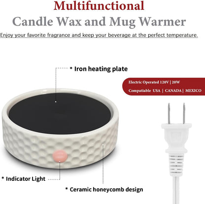Electric Large Candle Warmer Plate - Ceramic Candle Wax Warmers Timer Adjust Fragrance Intensity Auto Shut Off for Home Office, Aromatherapy Fragrance and Heating Beverage, Milk, Tea, Hot Chocolate