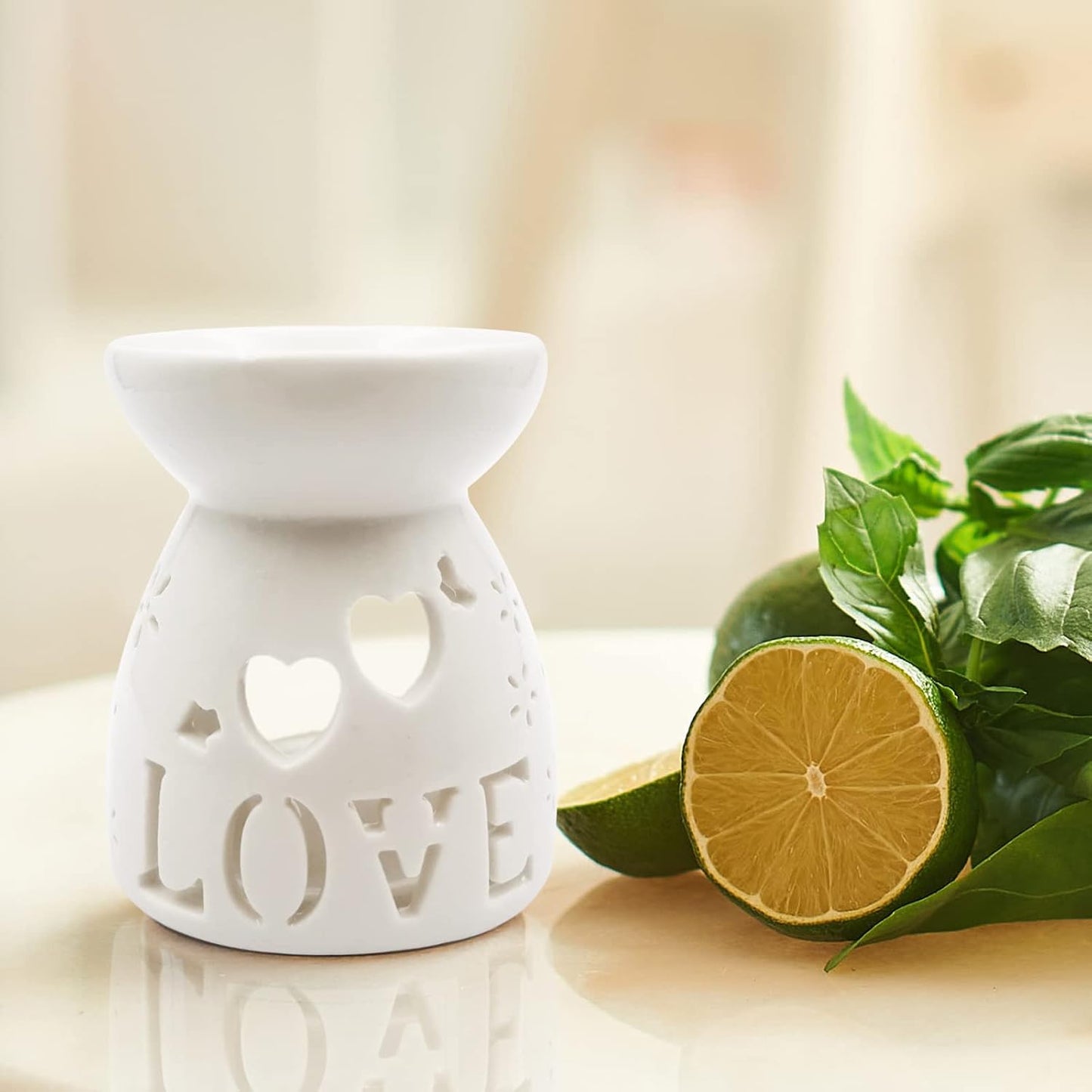 Ceramic Tea Light Candle Holder, Oil Burner for Scented Oil, Tealight Wax Warmer Decoration for Bedroom,Living Room,Balcony,Patio Tabletop Star Birthday Wedding Gift