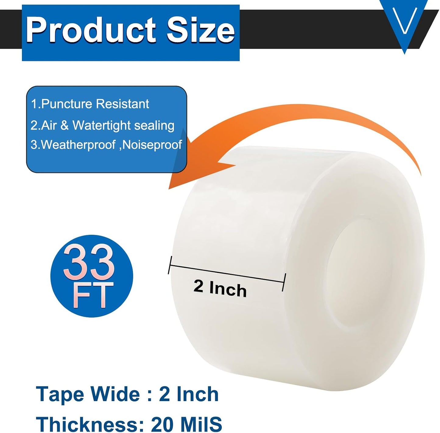 Window Weather Sealing Tape 2 Inch x 33 FT Weather Stripping Residue-Free Clear Window Draft Isolation Sealing Film Caulk Tape for Doors and Shower Glass Gaps Bathroom