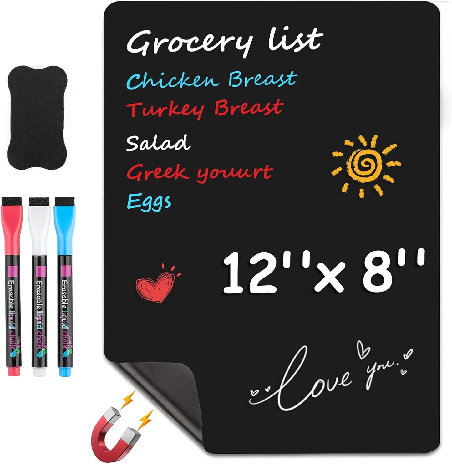 MaxGear Magnetic Dry Erase Board for Fridge, 12 x 8 Inch, Markers Included | Strong Magnetic Backing, Stain Resistant Surface, Easy to Write and Erase, Ideal For To-do Lists, Includes 3 Markers 1 Erase