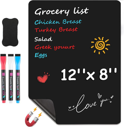 MaxGear Magnetic Dry Erase Board for Fridge, 12 x 8 Inch, Markers Included | Strong Magnetic Backing, Stain Resistant Surface, Easy to Write and Erase, Ideal For To-do Lists, Includes 3 Markers 1 Erase