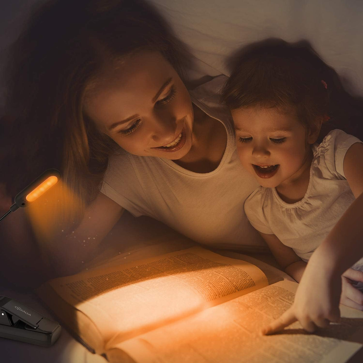 VAVOFO Rechargeable Book Light, Blue Light Blocking, Amber 1600K Clip On Reading Light, Eye Care 7 LEDs Kids Book Light for Reading in Bed with Power Indicator for Bookworms (Neon Orange)
