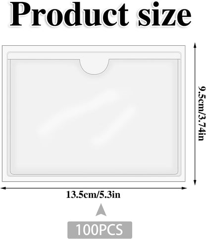 36 Pack 3" x 5" Adhesive Index Card Holders Clear PVC Label Holders | Top-loading label pockets, removable adhesive, clear PVC, for bins, shelves, totes, library and office use