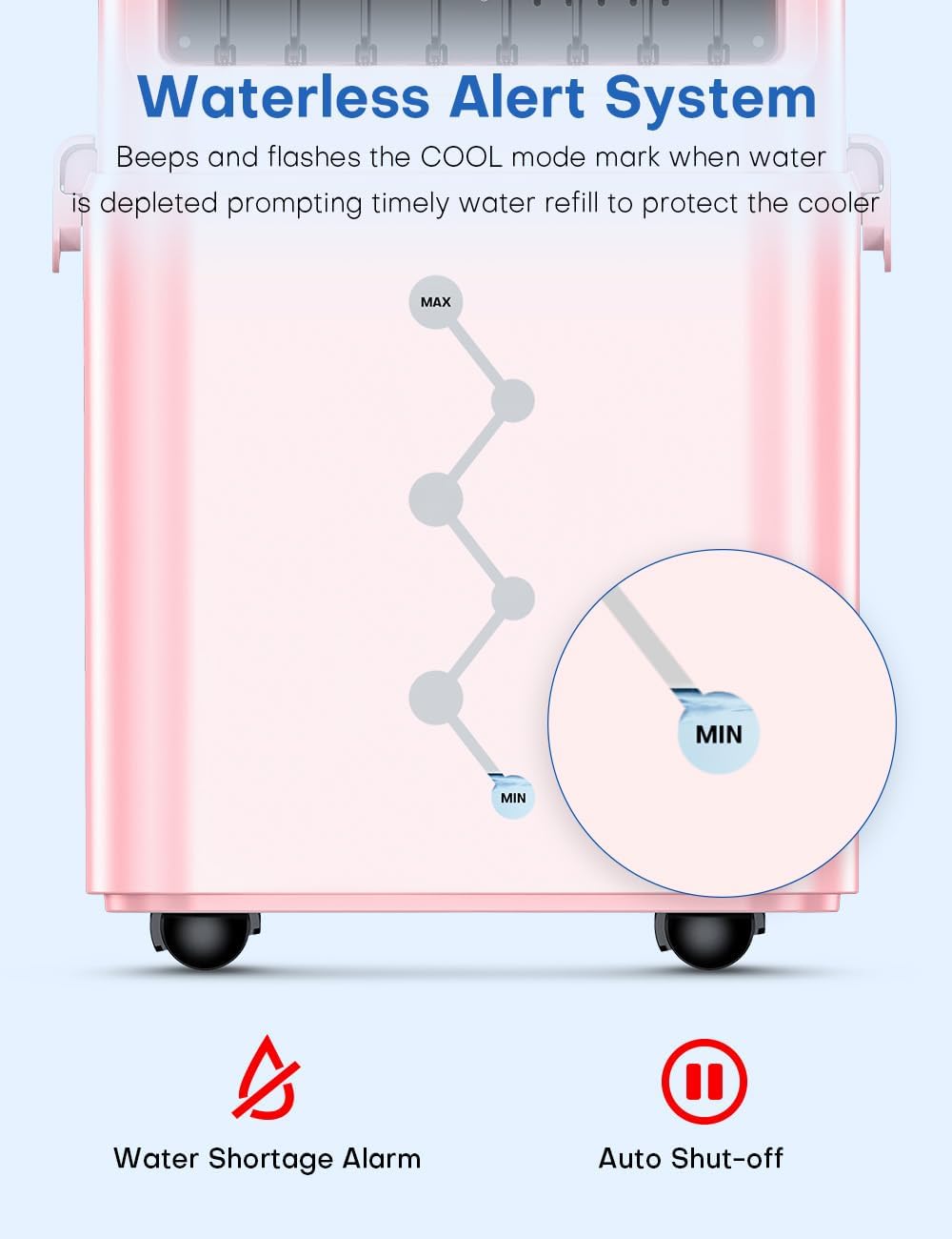 Portable Air Conditioners 4 Modes&3 Speeds,4 Ice Packs, Waterless Alert System, 12H Timer, Remote,1 Gal Detachable Water Tank, 70°Oscillation Windowless Evaporative Air Cooler for Room Office