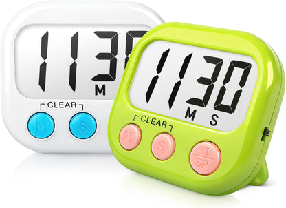 AOUCE Digital Timer for Kids Classroom Timers for Teacher 2 Pack Blue Green | Large Screen, Strong Magnetic, Loud Alarm, Countdown, Pomorodo, Stopwatch, Kitchen Timers for Cooking, Teacher Supplies