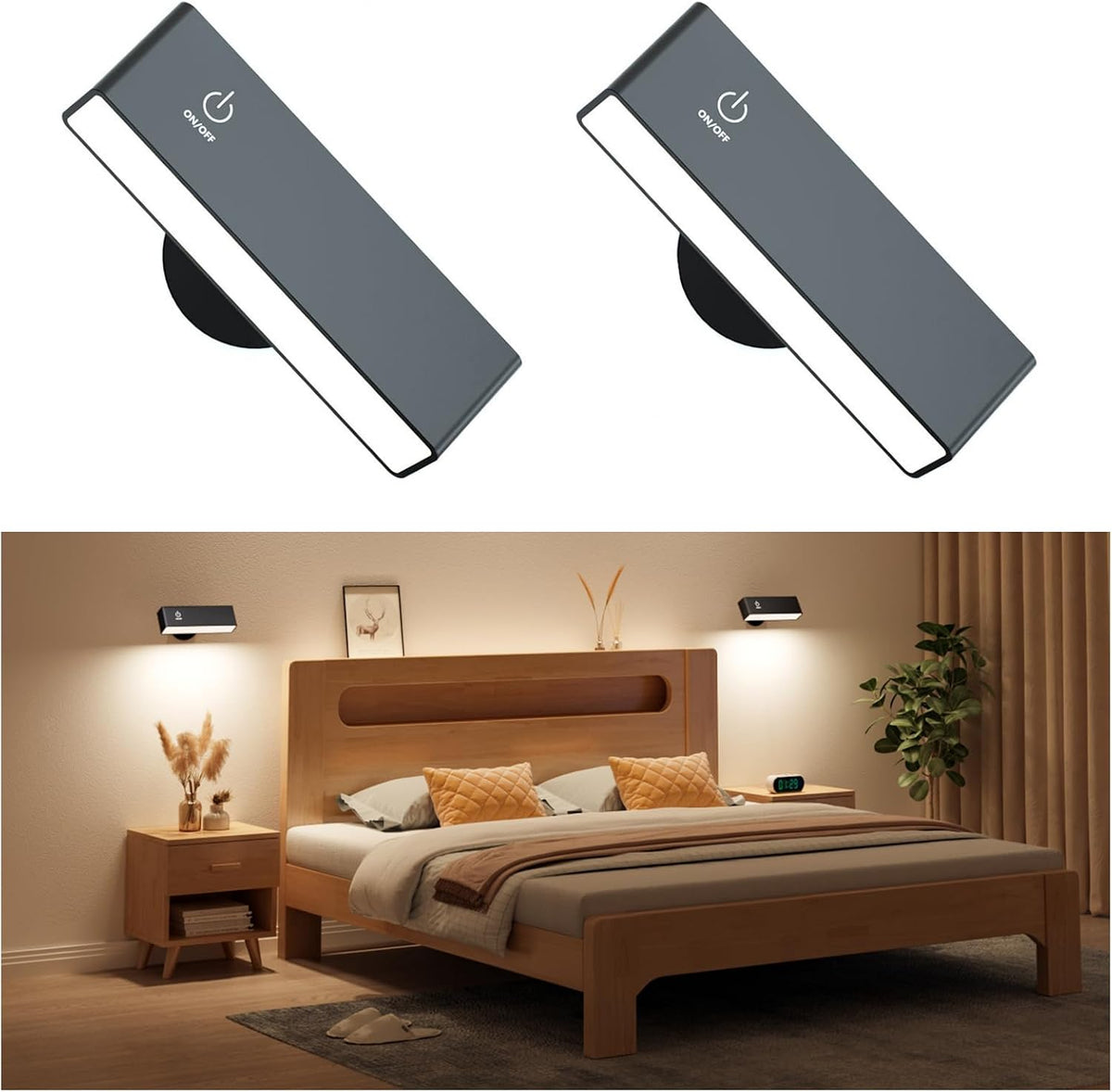 YiLaie Battery Operated Wall Sconces Set of 2, LED Wall Mounted Lights with 4000mAh Rechargeable Battery Operated, 360° Rotate Magnetic Wall Lamp, Dimmable Reading Light for Bedroom, Bedside, Black