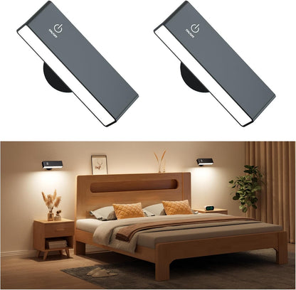 YiLaie Battery Operated Wall Sconces Set of 2, LED Wall Mounted Lights with 4000mAh Rechargeable Battery Operated, 360° Rotate Magnetic Wall Lamp, Dimmable Reading Light for Bedroom, Bedside, Black