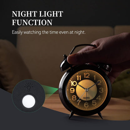 Super Loud Alarm Clock For heavy sleepers,4 inches Twin Bell Alarm Clock with Backlight,Battery Operated,Silent Non Ticking,For Kids,Adults,Bedrooms,Retro decor Desk Analog Clocks.. (Noctilucent)